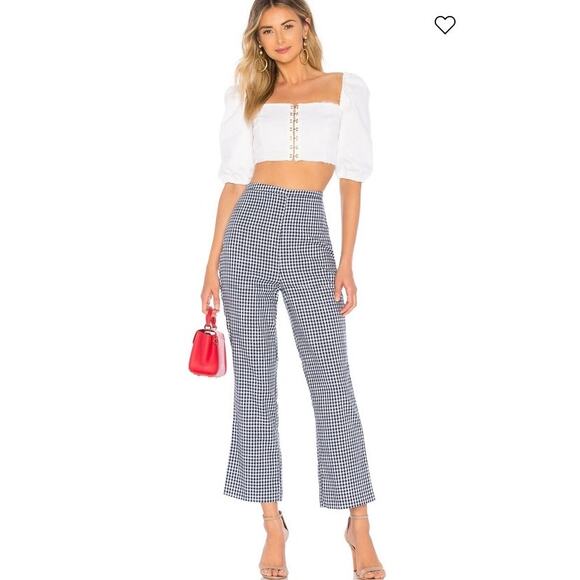 L'Academie Pants - L'ACADEMIE The Roxo Gingham pants Womens Small Navy White Check Cropped Straight
